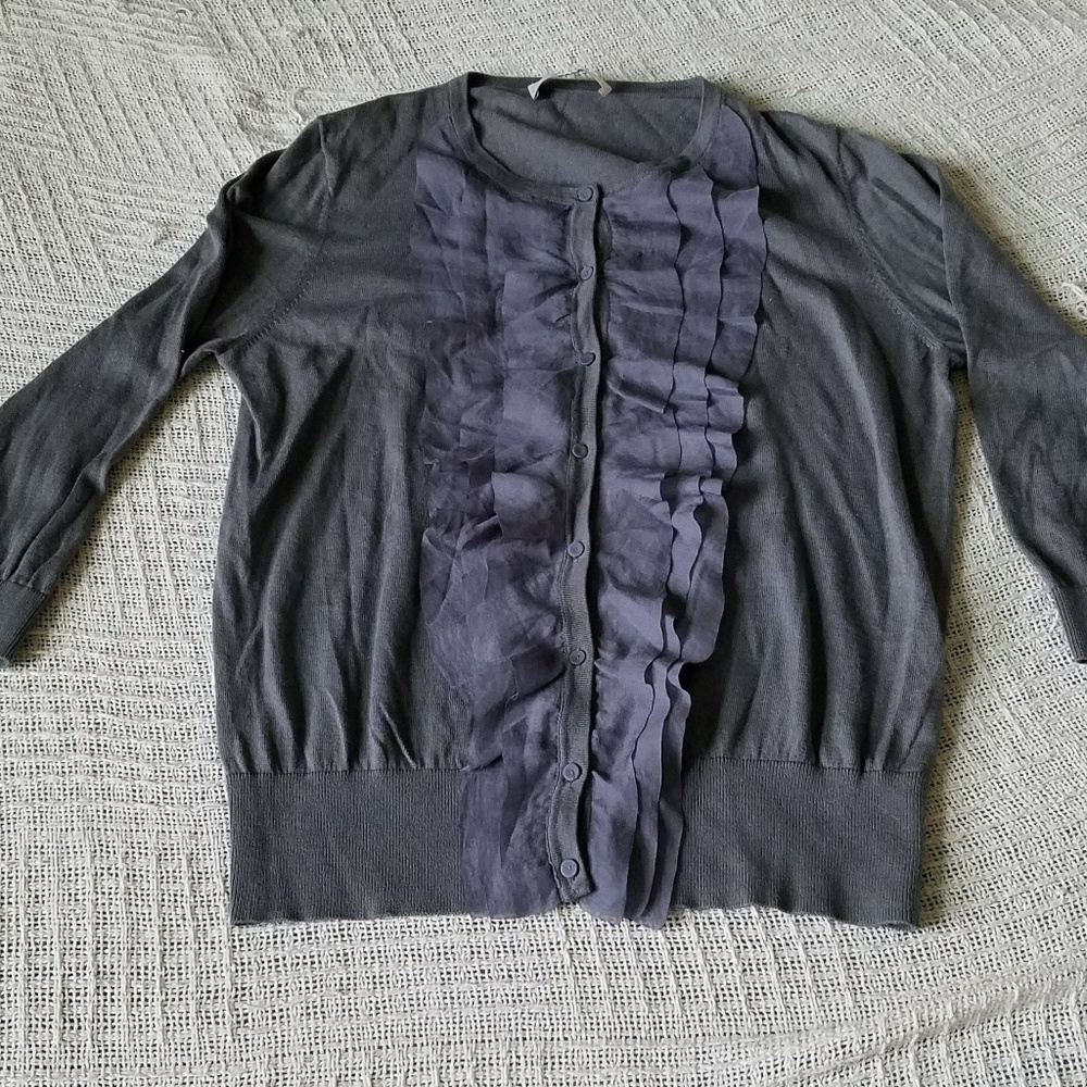 NWOT Ann Taylor LOFT Grey Cardigan with Ruffles